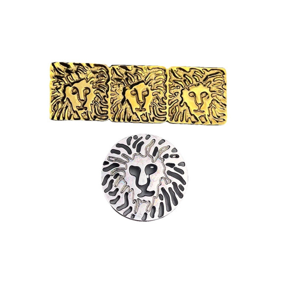 Vintage Anne Klein Brooch Lot 3 Lion Faces Gold Squares & Round Silver Pin - Picture 1 of 9